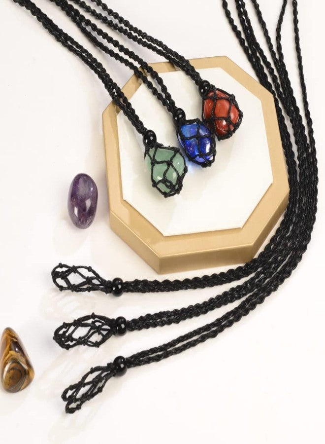 Anjiucc 6-Piece Quartz Crystal Stone Necklace Set - Adjustable Fish Netted Cord Cage Necklaces (Black) - Image 5